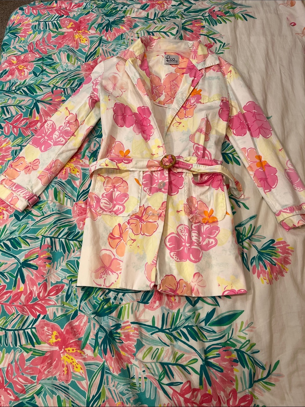 Lilly Pulitzer Pink Multi Floral Belted Trench Coat